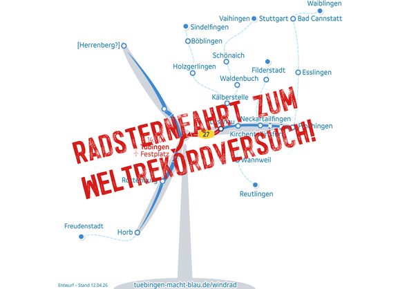 schematische Darstellung der Routen der Radsternfahrt nach Tübingen